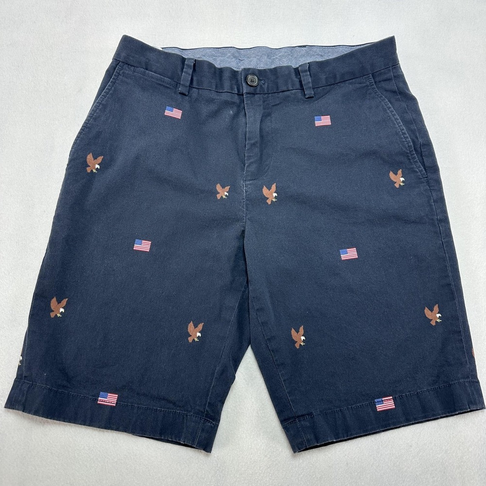 Brooks Brothers Shorts Mens 32 Navy‎ American Flag Eagle Chino Stretch Patriotic
